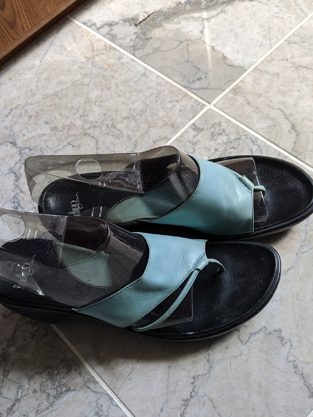 Clarks Women's Light Blue Leather Slide Sandals